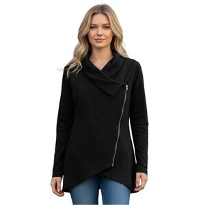 Cryus Black Stretch Asymmetrical Full Zip Yoga Jacket Size Medium